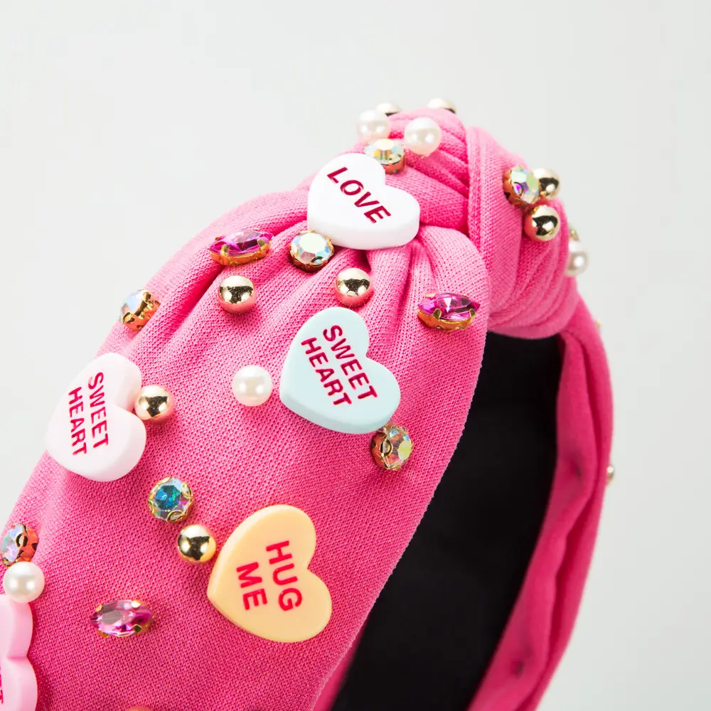 Pink Heart-Shaped Hairband with Love Letter Beads for Women - Image 9