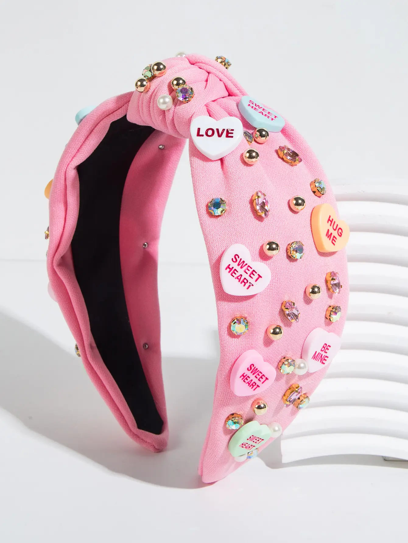 Pink Heart-Shaped Hairband with Love Letter Beads for Women - Image 2