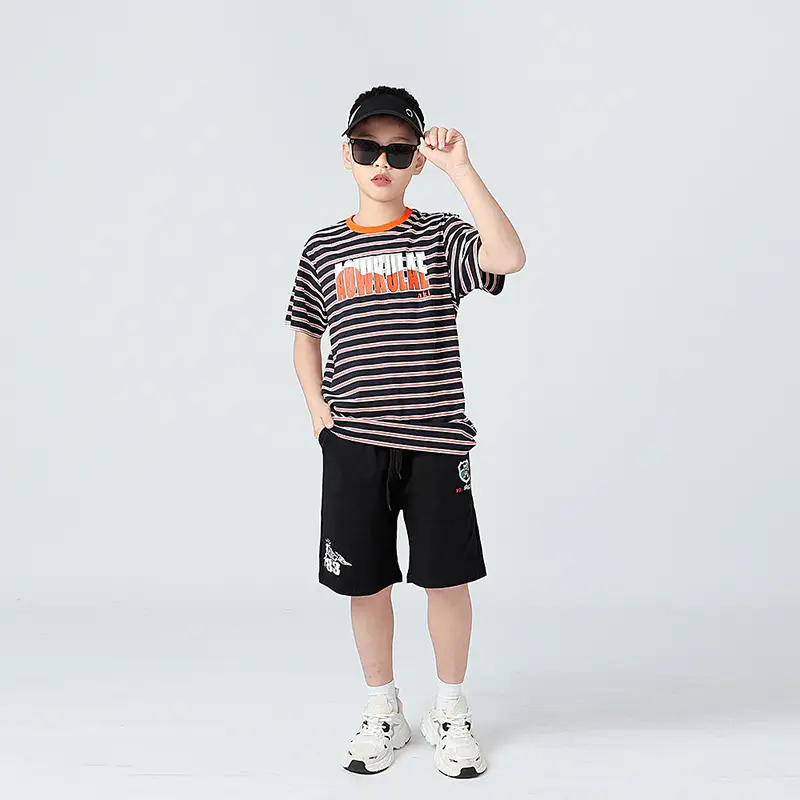Kids Striped Short Sleeve T-Shirt Orange White - Image 4