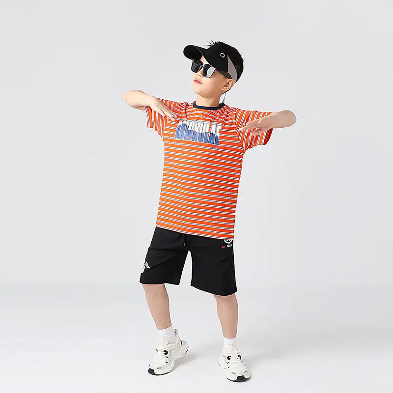 Kids Striped Short Sleeve T-Shirt Orange White - Image 5