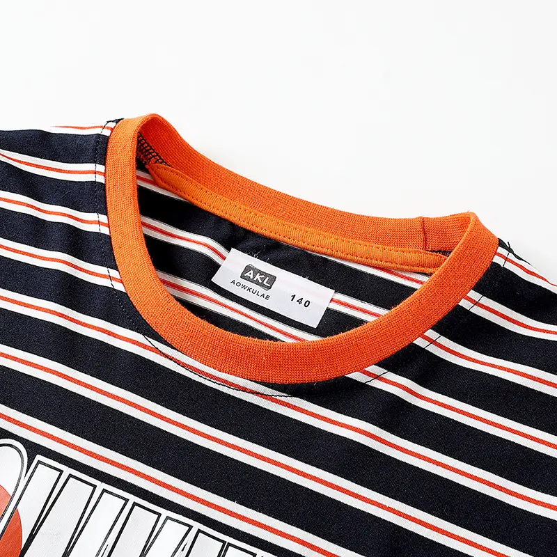 Kids Striped Short Sleeve T-Shirt Orange White - Image 6