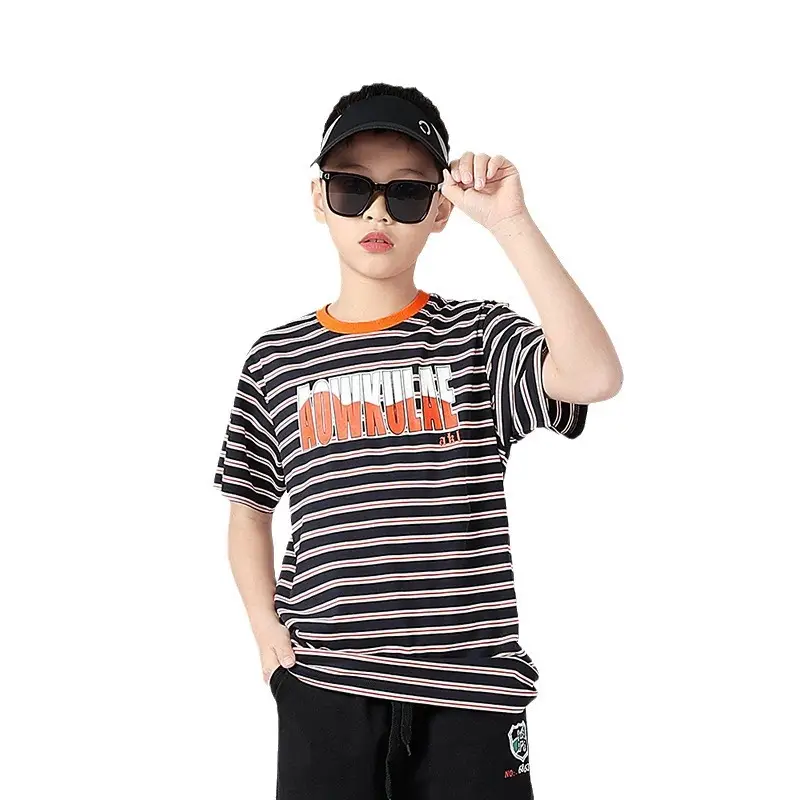 Kids Striped Short Sleeve T-Shirt Orange White - Image 7