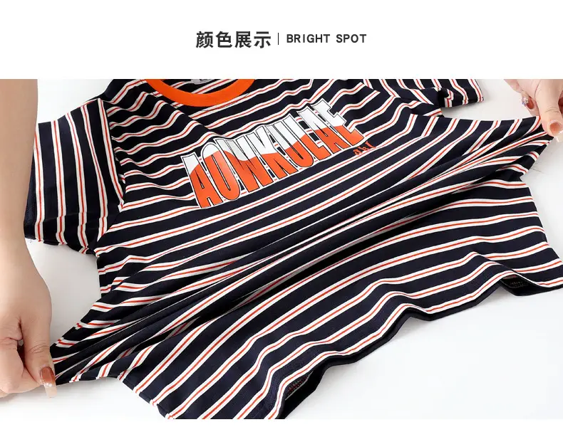 Kids Striped Short Sleeve T-Shirt Orange White — feature 34