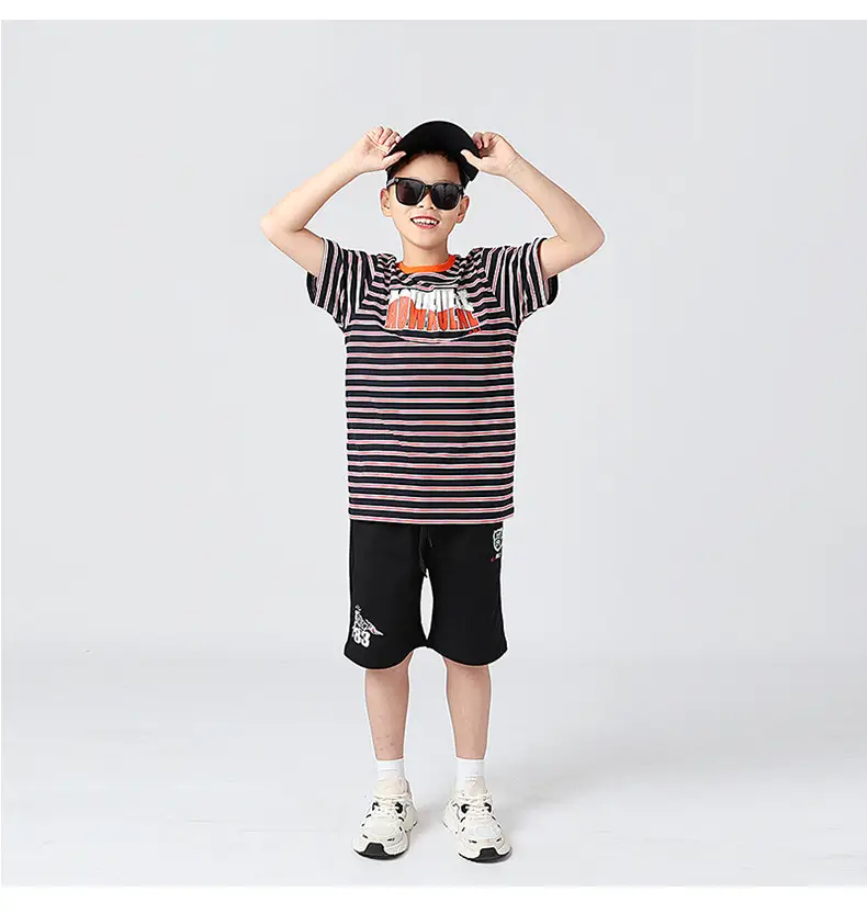 Kids Striped Short Sleeve T-Shirt Orange White — feature 37