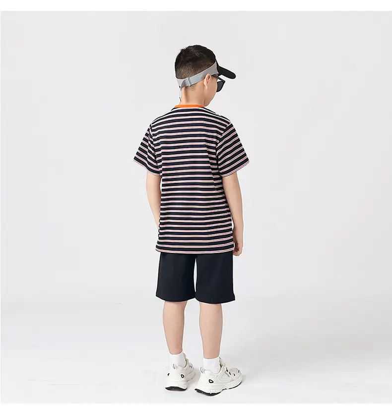 Kids Striped Short Sleeve T-Shirt Orange White — feature 39