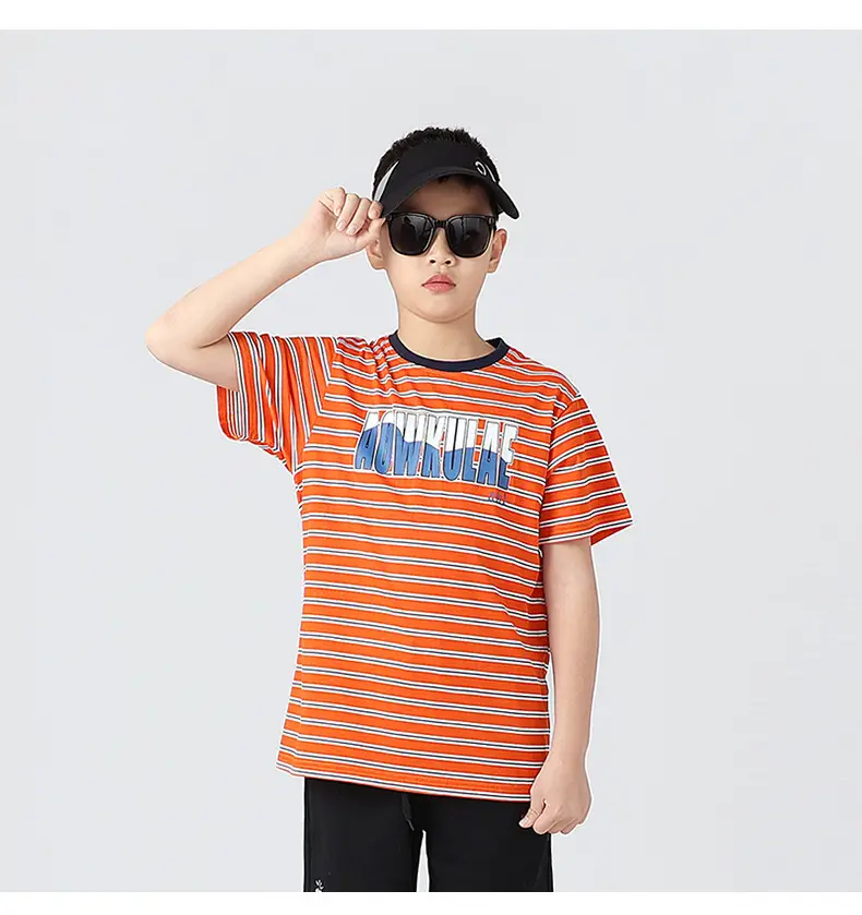 Kids Striped Short Sleeve T-Shirt Orange White — feature 40