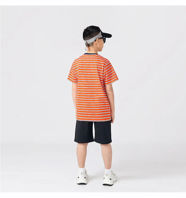 Kids Striped Short Sleeve T-Shirt Orange White — feature 43