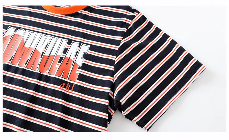 Kids Striped Short Sleeve T-Shirt Orange White — feature 45