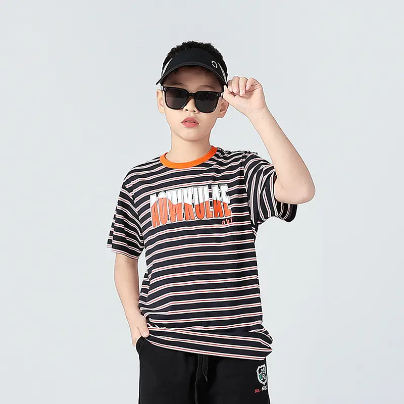 Kids Striped Short Sleeve T-Shirt Orange White - Image 2