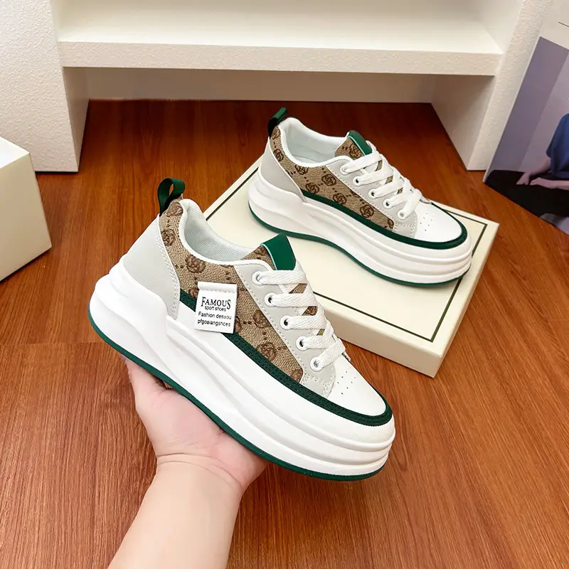 Women Grey Croc Lace Sneakers Thick White Sole - Image 5