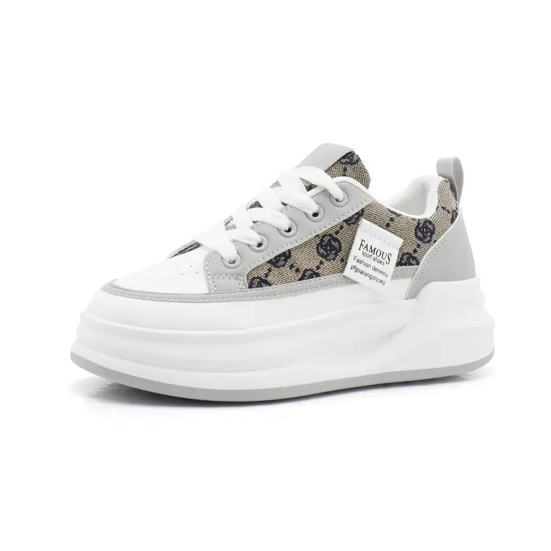 Women Grey Croc Lace Sneakers Thick White Sole - Image 7