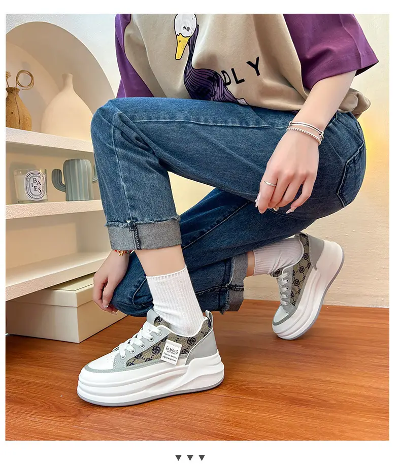 Women Grey Croc Lace Sneakers Thick White Sole — feature 31