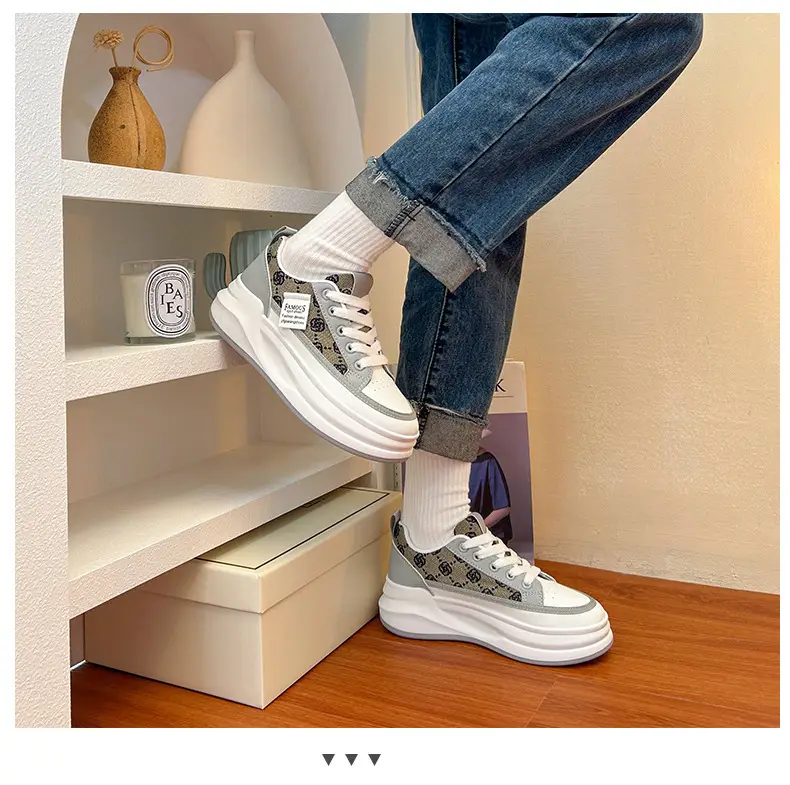 Women Grey Croc Lace Sneakers Thick White Sole — feature 32