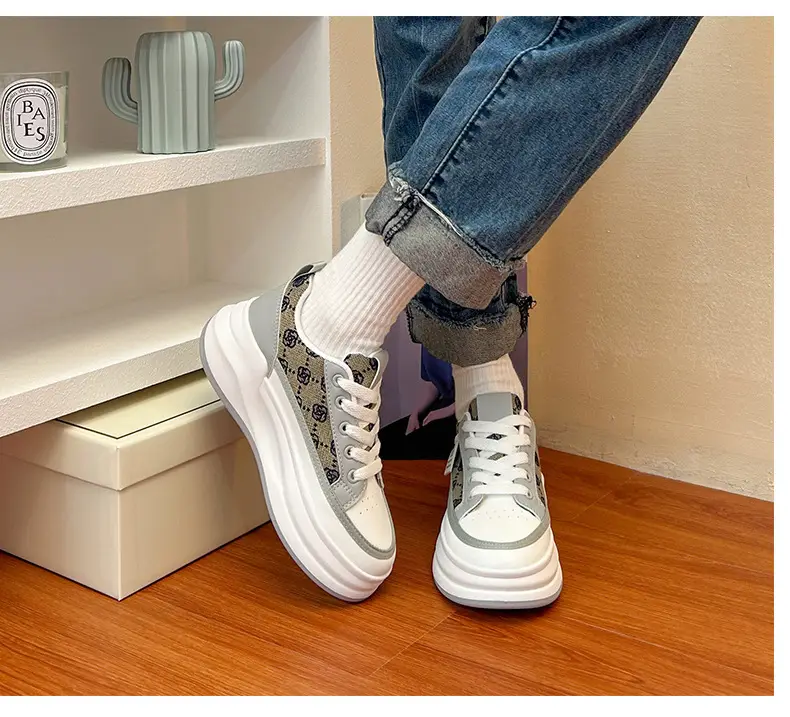 Women Grey Croc Lace Sneakers Thick White Sole — feature 33