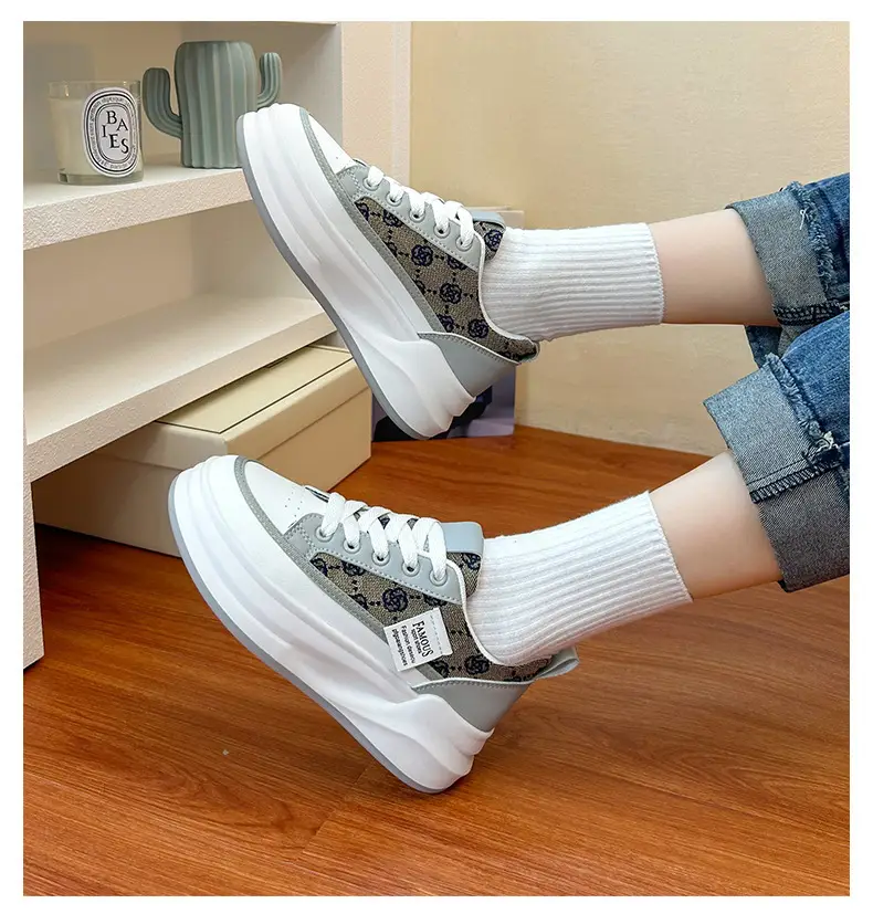 Women Grey Croc Lace Sneakers Thick White Sole — feature 34