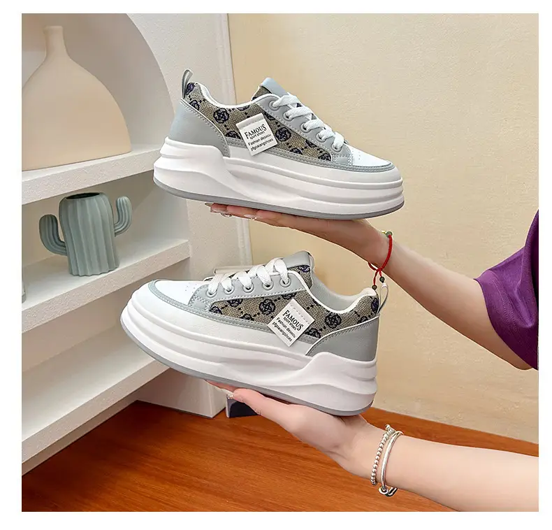 Women Grey Croc Lace Sneakers Thick White Sole — feature 35