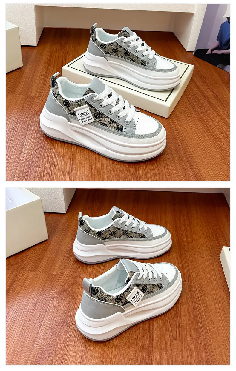 Women Grey Croc Lace Sneakers Thick White Sole — feature 39