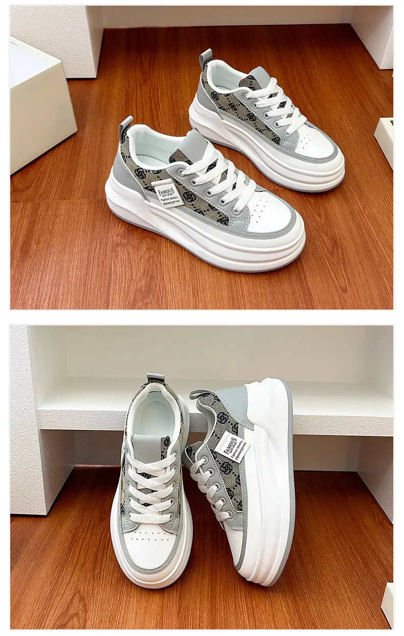 Women Grey Croc Lace Sneakers Thick White Sole — feature 40