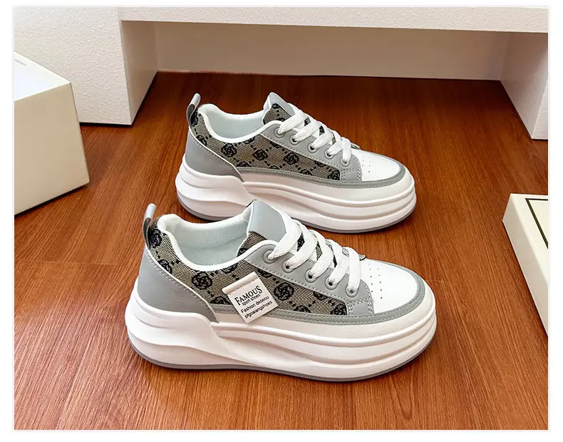 Women Grey Croc Lace Sneakers Thick White Sole — feature 41