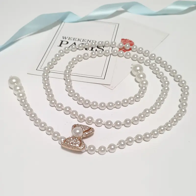 Women's Korean Pearl Waist Chain Belt with Rhinestone Butterfly - Image 7