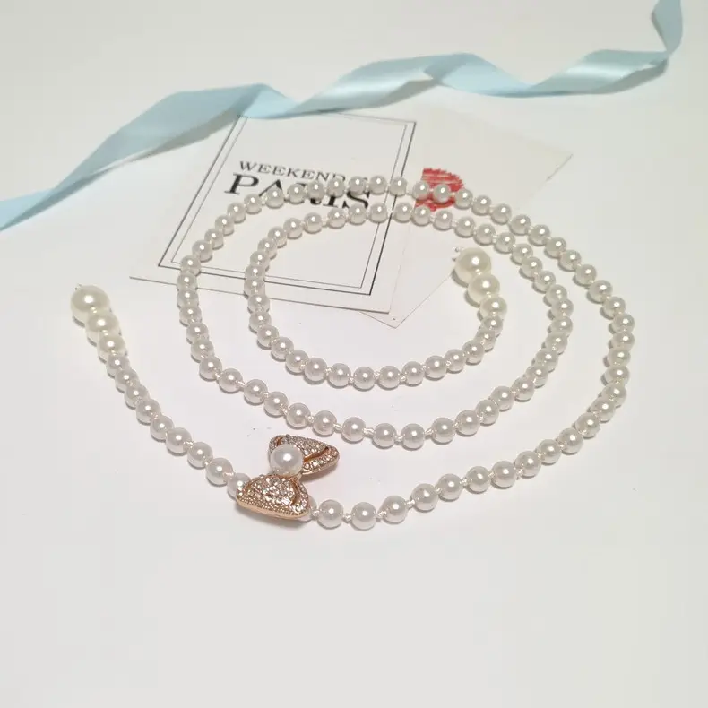 Women's Korean Pearl Waist Chain Belt with Rhinestone Butterfly — feature 17