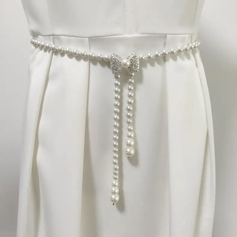 Women's Korean Pearl Waist Chain Belt with Rhinestone Butterfly — feature 3