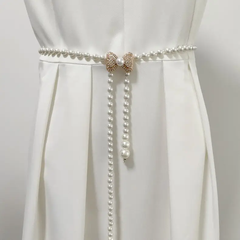Women's Korean Pearl Waist Chain Belt with Rhinestone Butterfly — feature 4