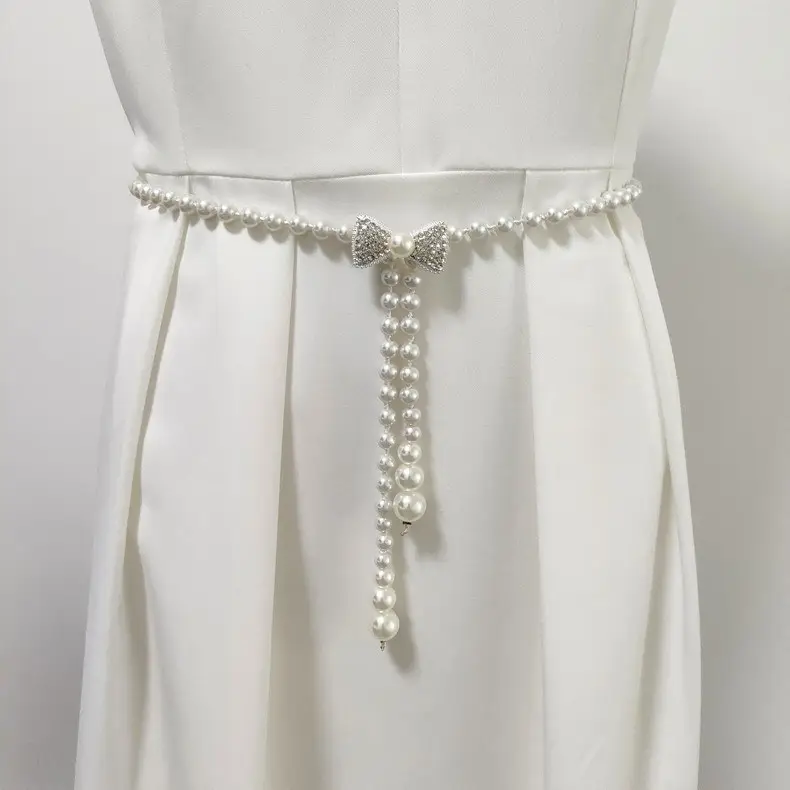 Women's Korean Pearl Waist Chain Belt with Rhinestone Butterfly — feature 5