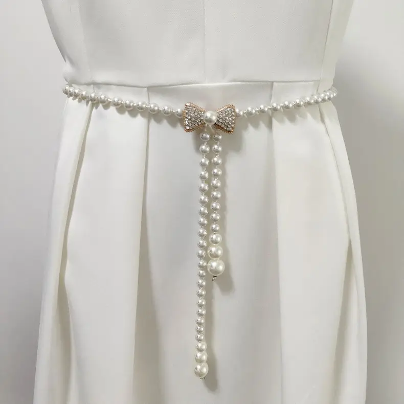 Women's Korean Pearl Waist Chain Belt with Rhinestone Butterfly — feature 6