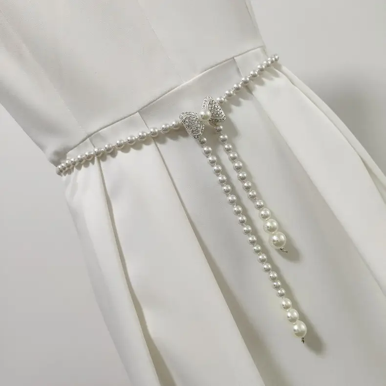 Women's Korean Pearl Waist Chain Belt with Rhinestone Butterfly — feature 7