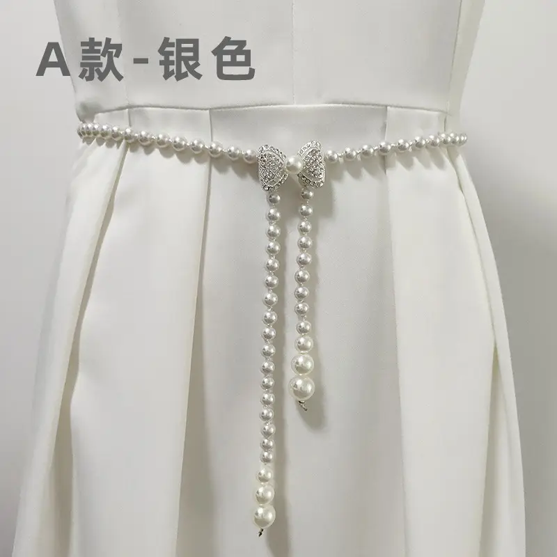Women's Korean Pearl Waist Chain Belt with Rhinestone Butterfly - Image 2