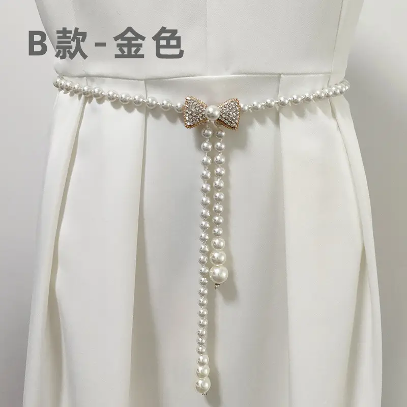 Women's Korean Pearl Waist Chain Belt with Rhinestone Butterfly - Image 3