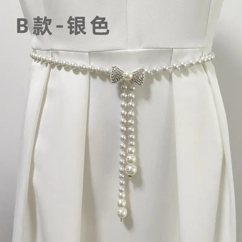 Women's Korean Pearl Waist Chain Belt with Rhinestone Butterfly - Image 4