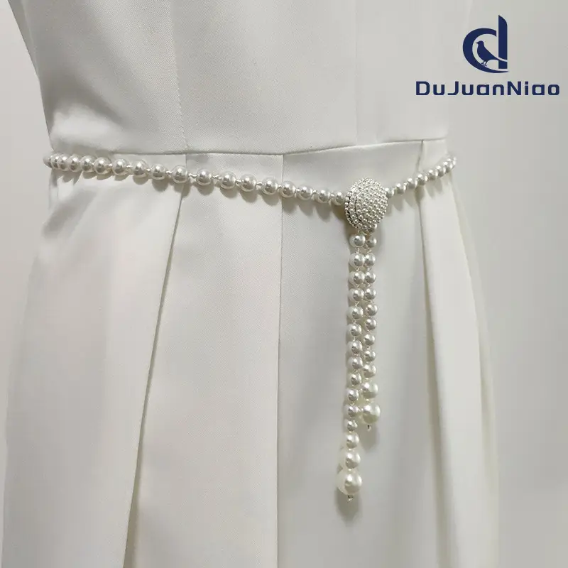 Korean Pearl Waist Belt for Women White Gold