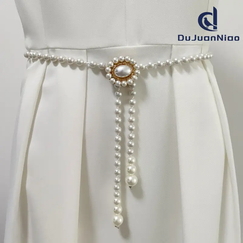 Korean Pearl Waist Belt for Women White Gold