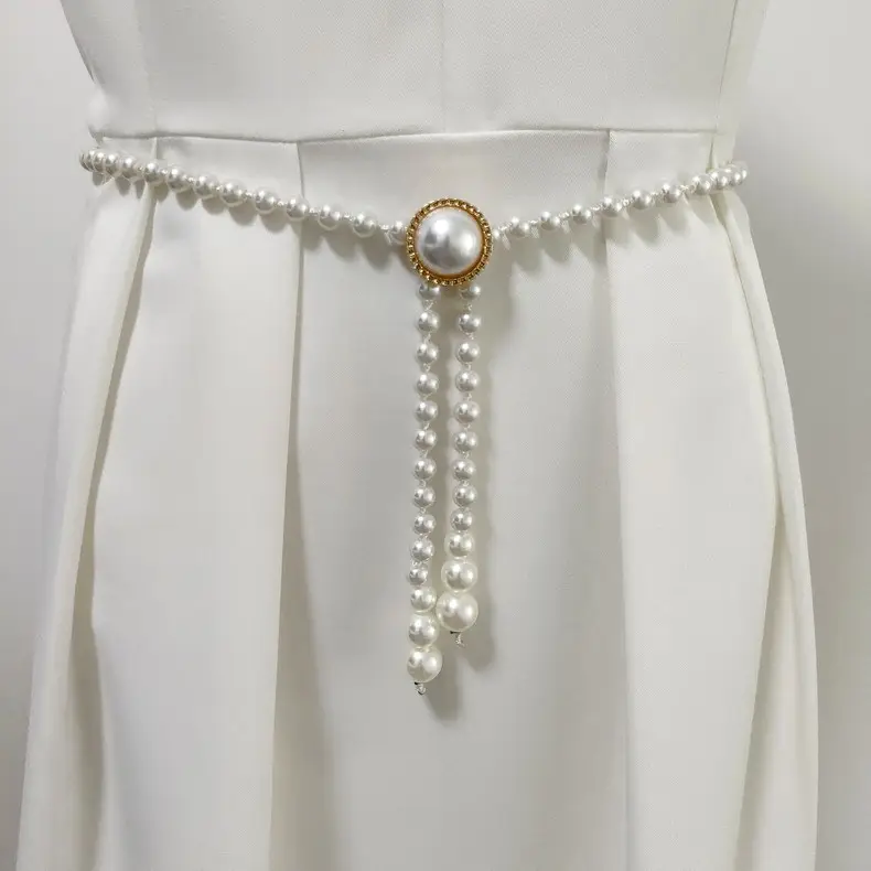 Korean Pearl Waist Belt for Women White Gold — feature 3
