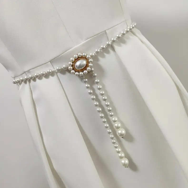 Korean Pearl Waist Belt for Women White Gold — feature 9