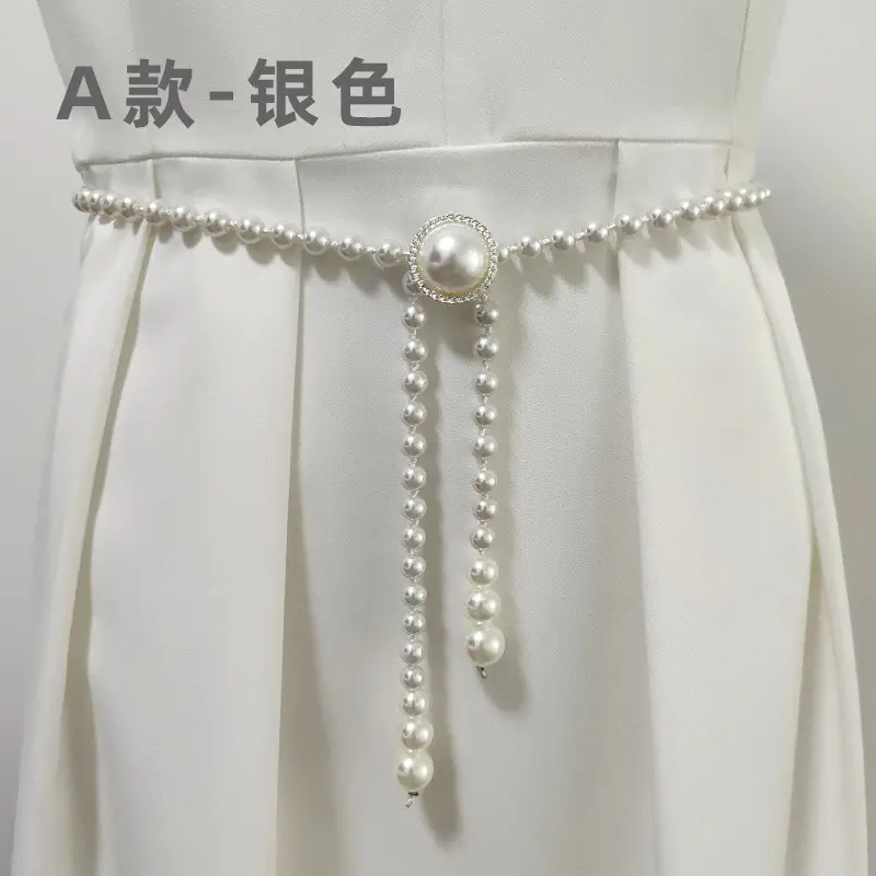 Korean Pearl Waist Belt for Women White Gold