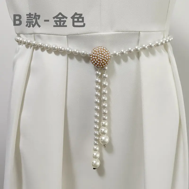 Korean Pearl Waist Belt for Women White Gold