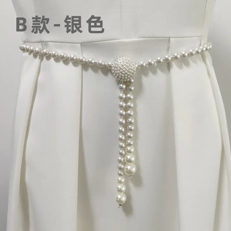 Korean Pearl Waist Belt for Women White Gold