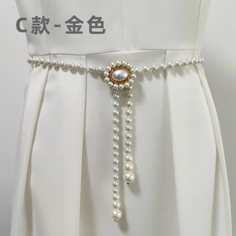 Korean Pearl Waist Belt for Women White Gold