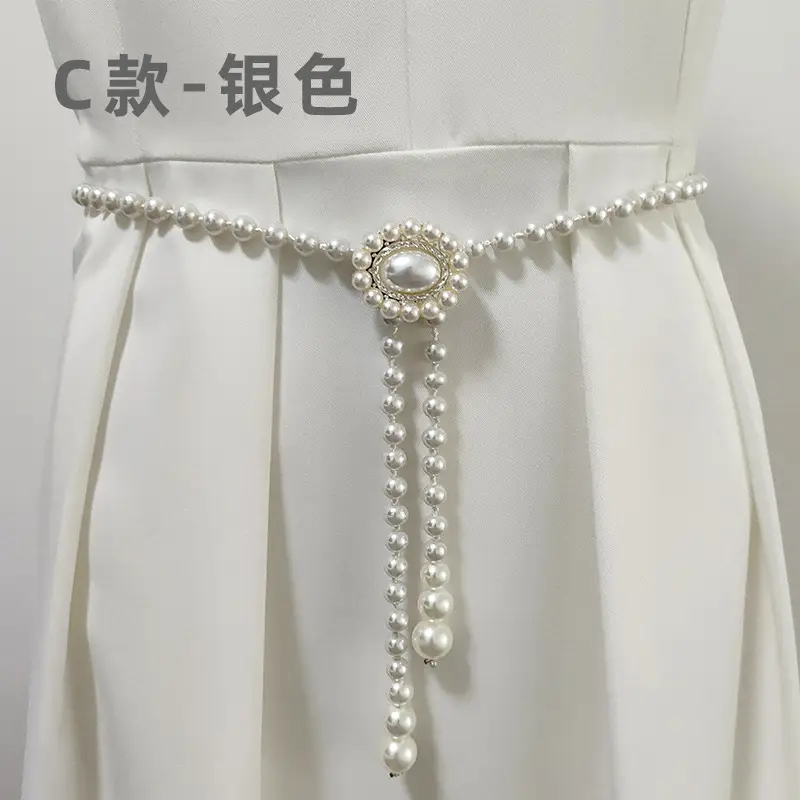 Korean Pearl Waist Belt for Women White Gold