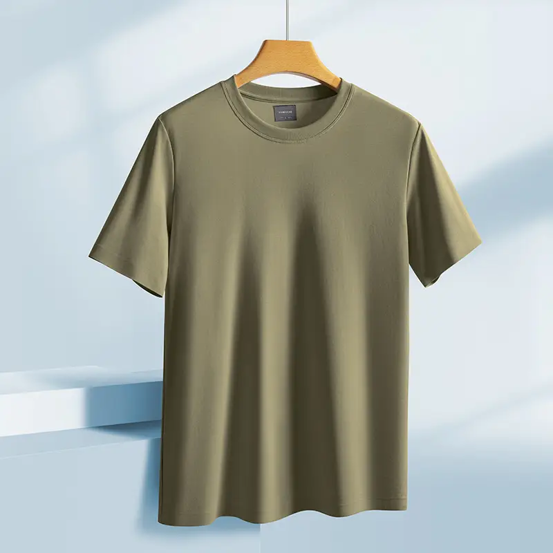 Men Olive Green Cotton T-Shirt Short Sleeve Summer Cool - Image 7