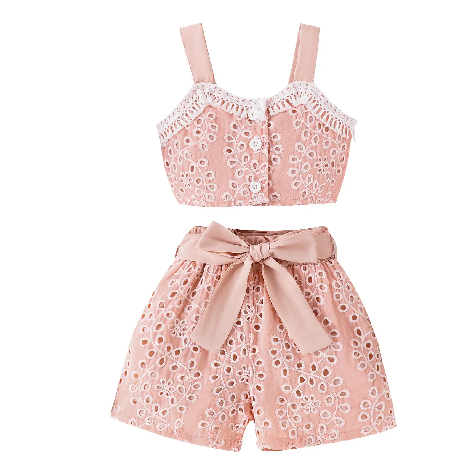 Baoxi Girls Lace Top & Hollow Shorts Set Pink - Image 3