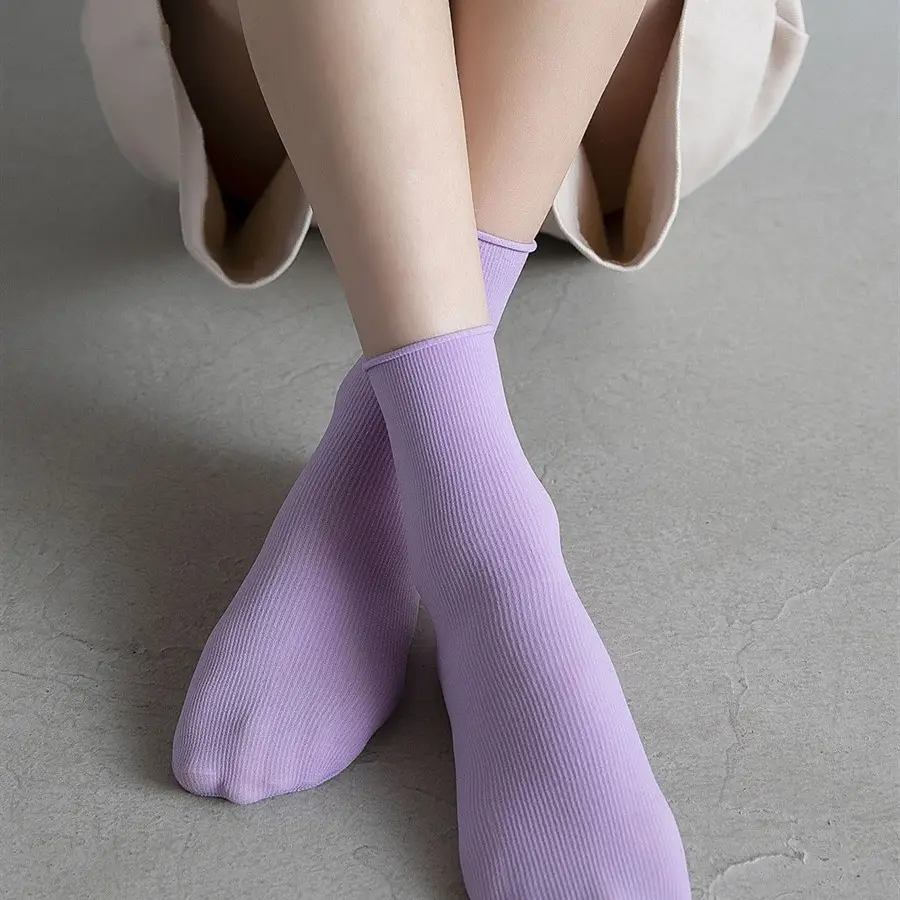 Ice Ice Socks Women's Spring and Summer Thin Stacked Socks Solid Color Mid-barrel Fashionable Curled Modal Ice Silk Online Shop Fashionable Socks