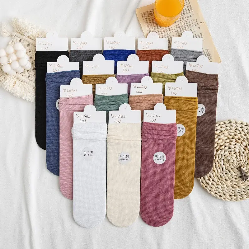 Ice Ice Socks Women's Spring and Summer Thin Stacked Socks Solid Color Mid-barrel Fashionable Curled Modal Ice Silk Online Shop Fashionable Socks