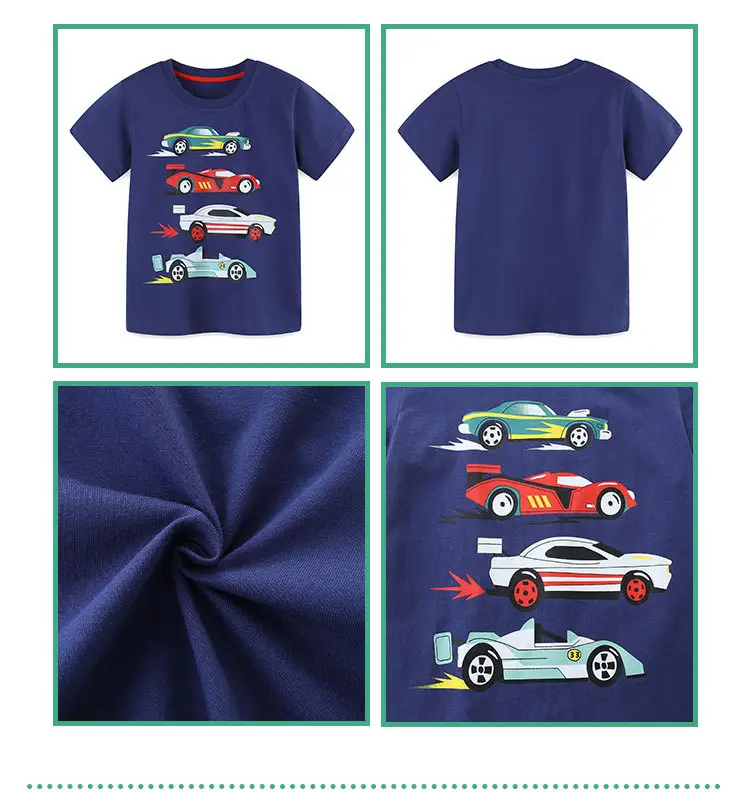 2025 Boys Cartoon Car T-Shirt Blue Round Neck Short Sleeve — feature 23