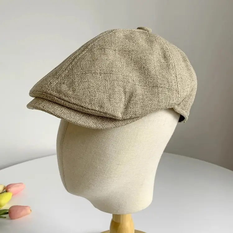 Men's British Beret Cotton Linen Peaked Cap — feature 19