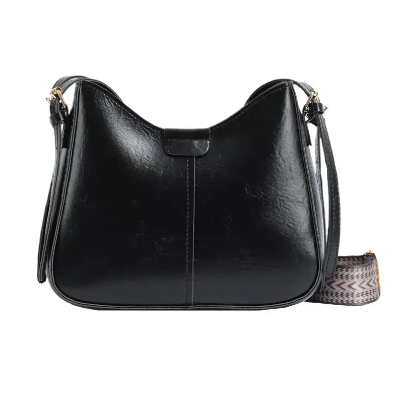 Retro Brown Leather Shoulder Bag with Wide Strap - Image 9