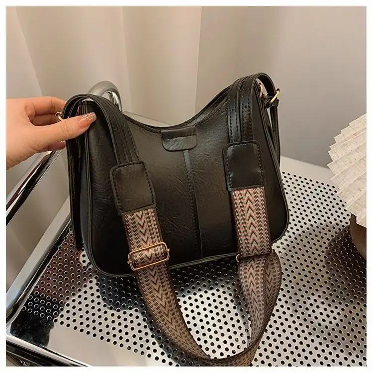 Retro Brown Leather Shoulder Bag with Wide Strap — feature 30